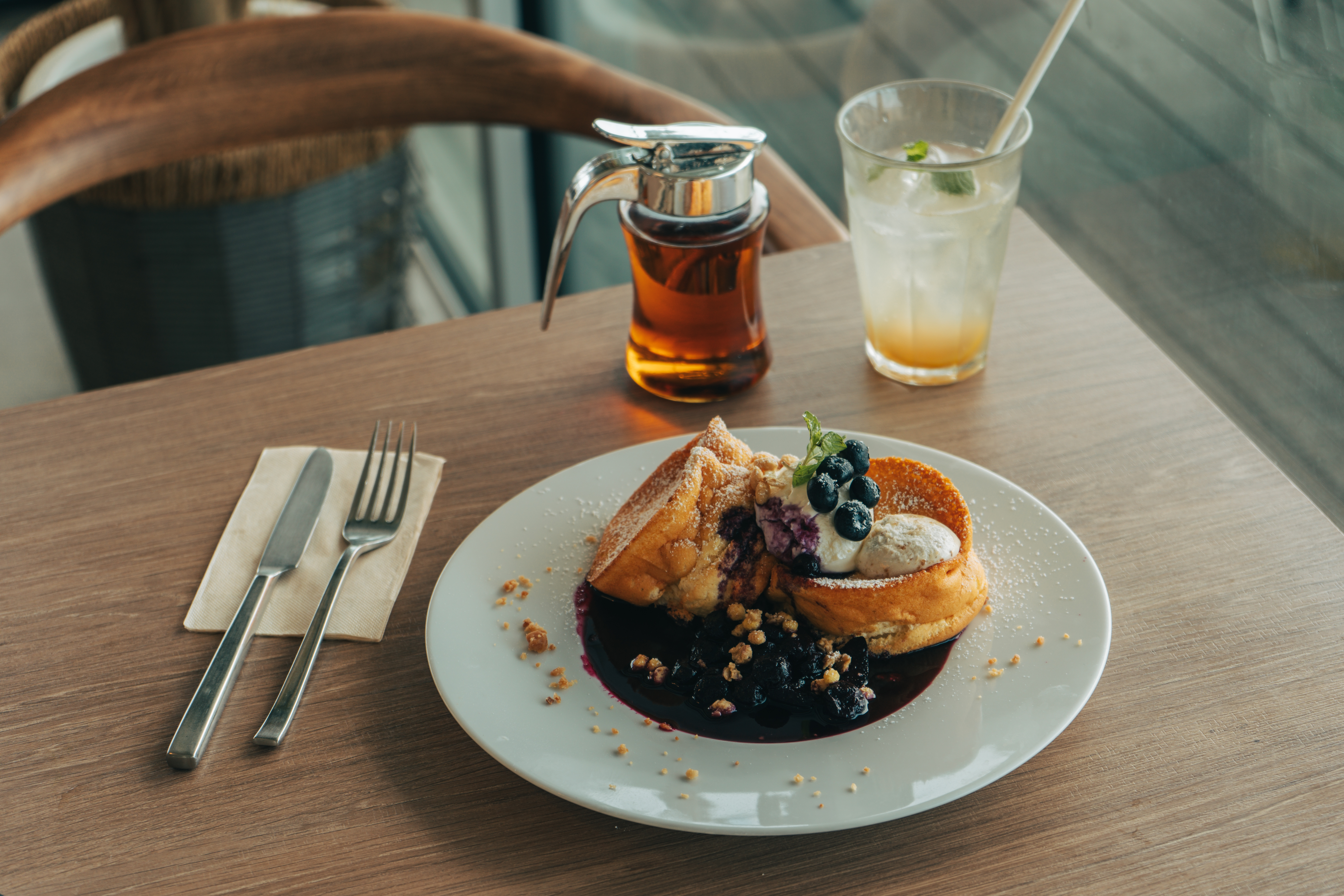 Blueberry and cream cheese pancakes at OISO CONNECT