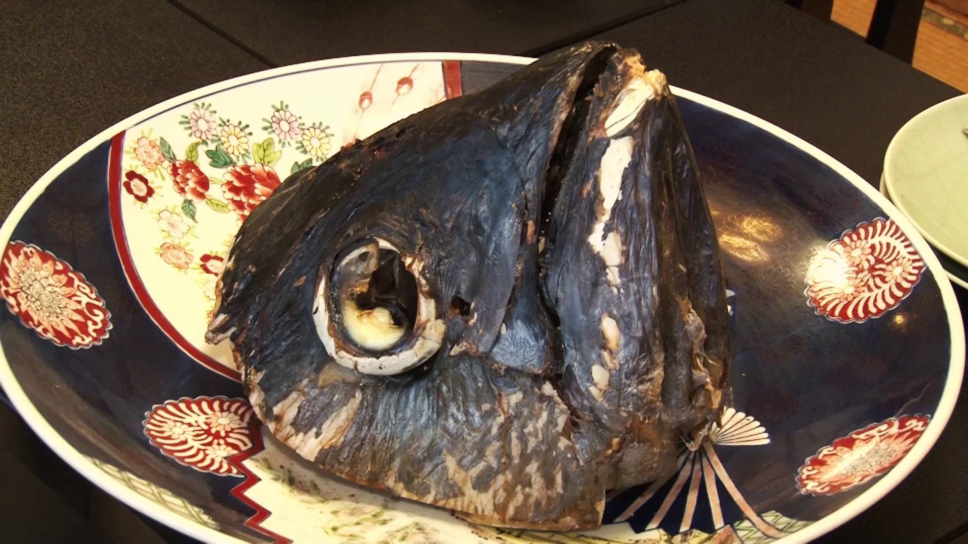 Tuna head on a plate